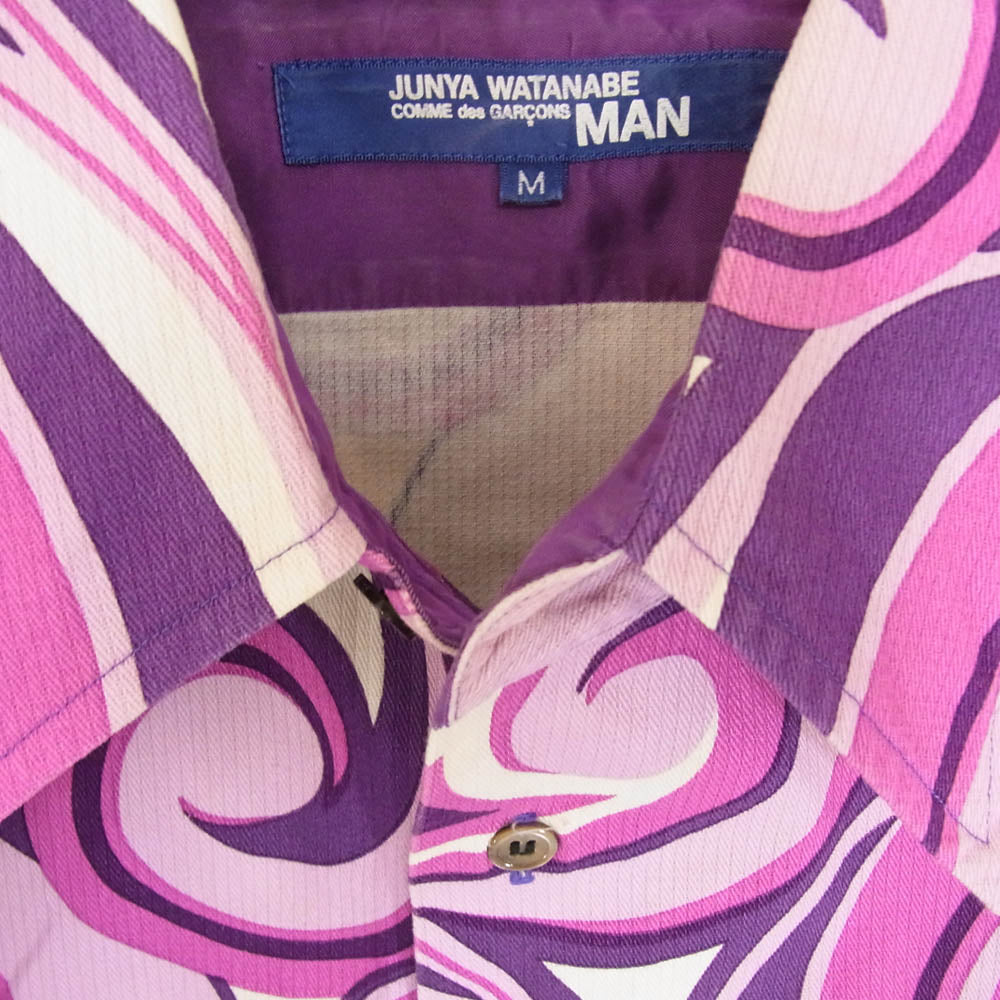 JUNYA WATANABE COMME des GARCONS MAN ジュンヤワタナベコムデギャルソンマン 素材切替 マーブル柄 襟芯入り 長袖 シャツ パープル系 M【中古】