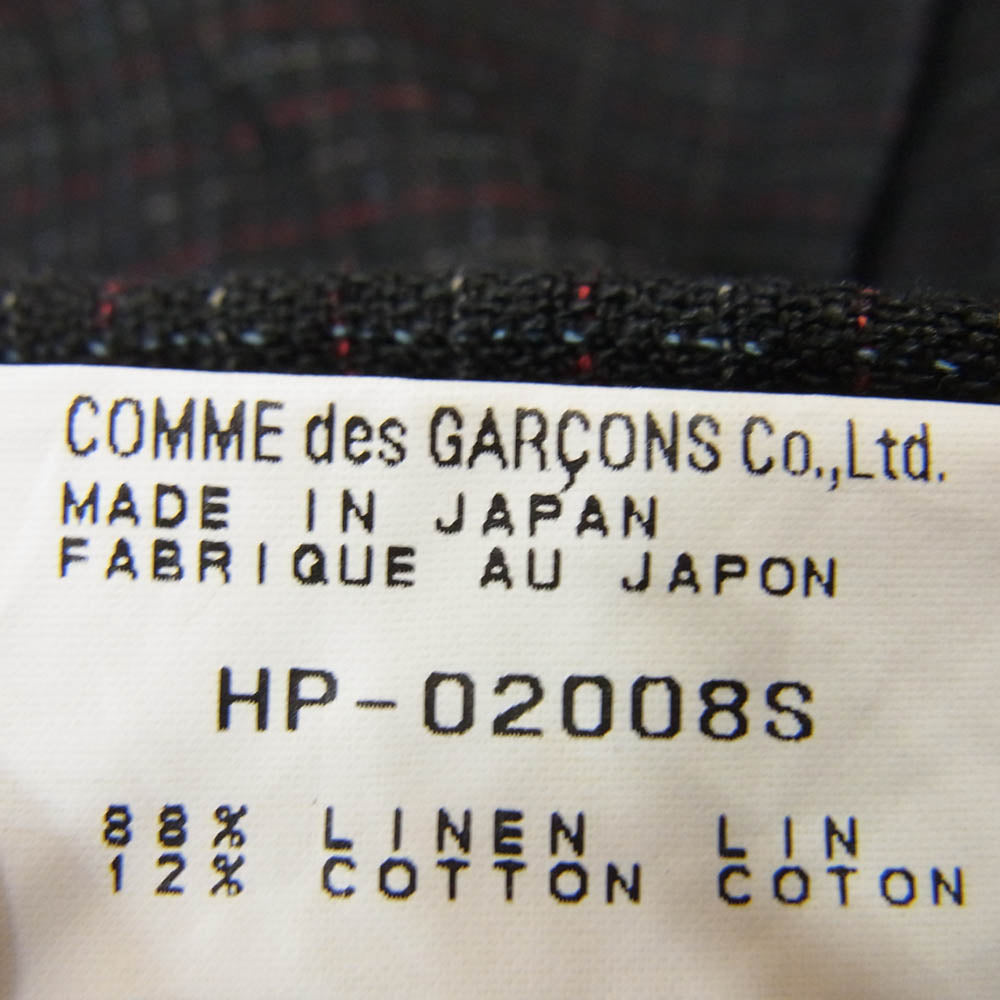 COMME des GARCONS HOMME コムデギャルソンオム AD1997 HP-02008S 90's アーカイブ  ヴィンテージ リネン × コットン 2 タック チェック スラックス パンツ ブラック系 S【中古】