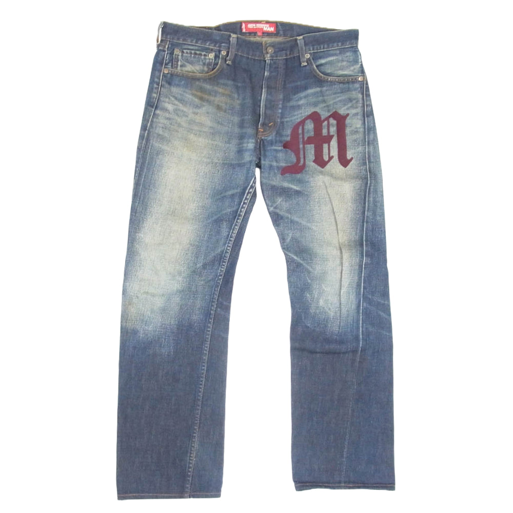 JUNYA WATANABE COMME des GARCONS MAN ジュンヤワタナベコムデギャルソンマン AD2002 WG-P003 × Levi's リーバイス 503 ルーズ ストレート デニム パンツ 刺繡 インディゴブルー系 L【中古】