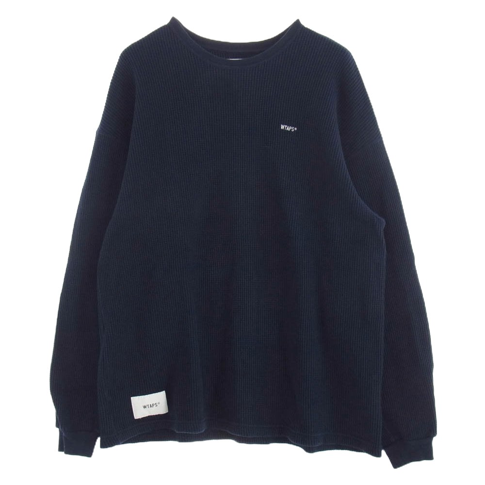 WTAPS ダブルタップス 222ATDT-CSM15 Waffle LS Cotton. Loose. Sign Navy ワッフル  LS  コットン ルーズ サイン ニット ネイビー ネイビー系 SIZE X03【中古】