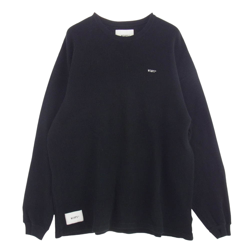 WTAPS ダブルタップス 222ATDT-CSM15 Waffle LS Cotton. Loose. Sign Navy ワッフル  LS  コットン ルーズ サイン ニット ブラック ブラック系 SIZE X03【美品】【中古】