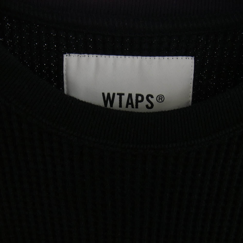 WTAPS ダブルタップス 222ATDT-CSM15 Waffle LS Cotton. Loose. Sign Navy ワッフル  LS  コットン ルーズ サイン ニット ブラック ブラック系 SIZE X03【美品】【中古】