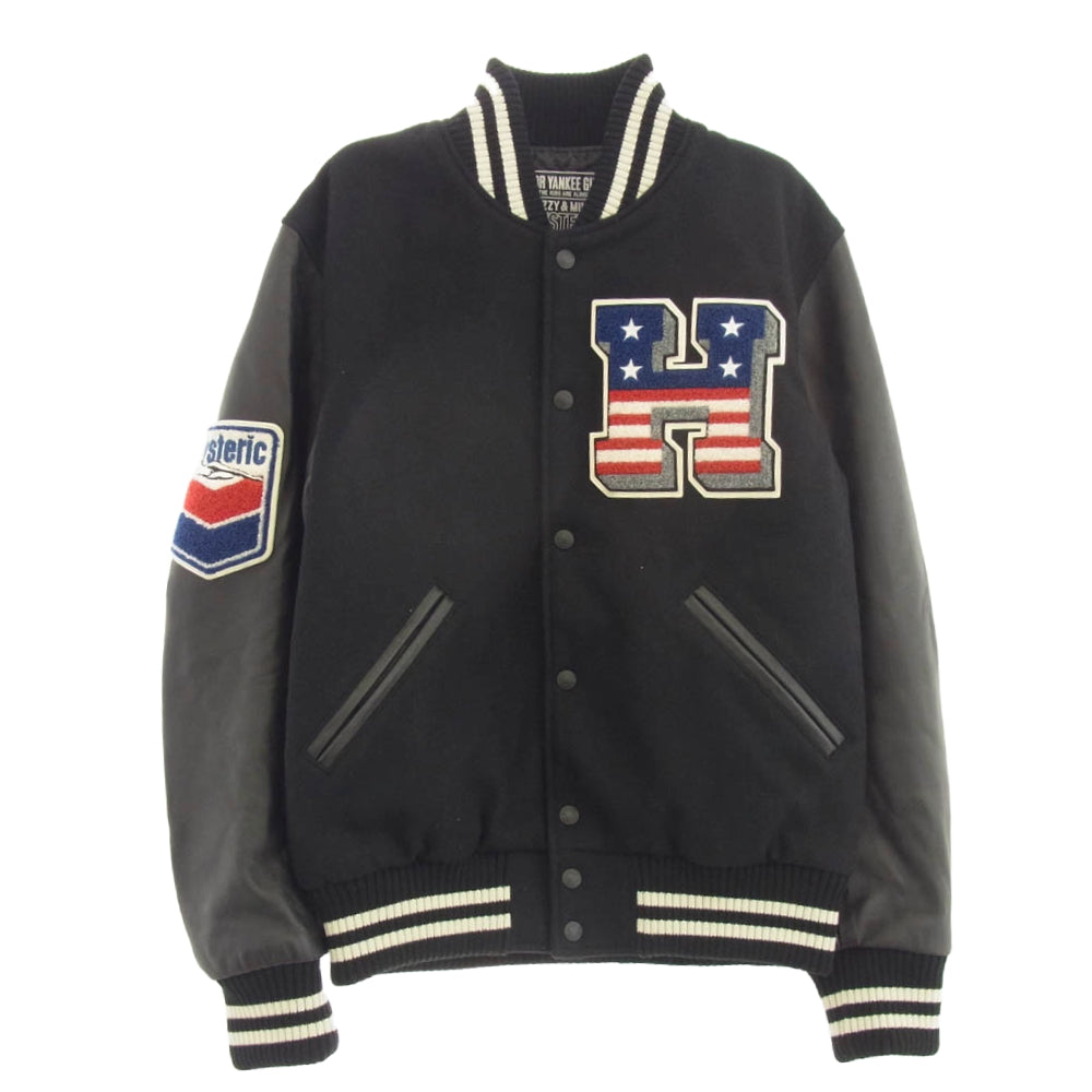 HYSTERIC GLAMOUR ヒステリックグラマー 21AW 02213AB07 VIXEN GIRL刺繍 ヴァーシティ ジャケット ヴィクセンガール 袖シープレザー スタジャン ブラック系 M【中古】