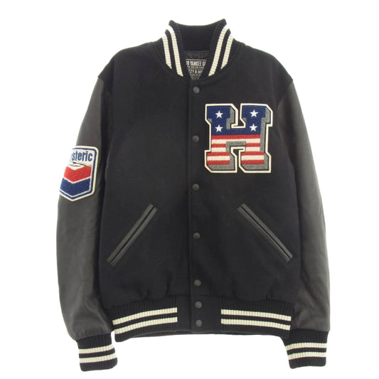 HYSTERIC GLAMOUR ヒステリックグラマー 21AW 02213AB07 VIXEN GIRL刺繍 ヴァーシティ ジャケット ヴィクセンガール 袖シープレザー スタジャン ブラック系 M【中古】