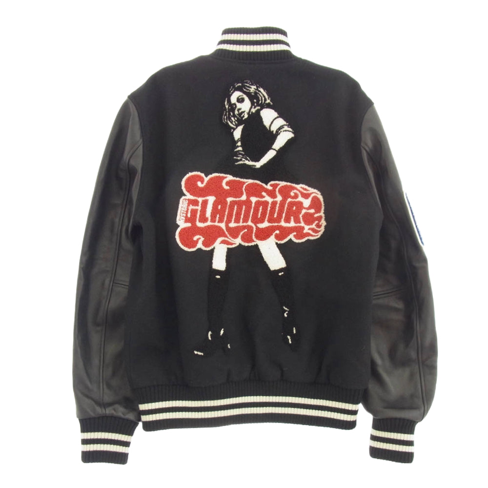 HYSTERIC GLAMOUR ヒステリックグラマー 21AW 02213AB07 VIXEN GIRL刺繍 ヴァーシティ ジャケット ヴィクセンガール 袖シープレザー スタジャン ブラック系 M【中古】