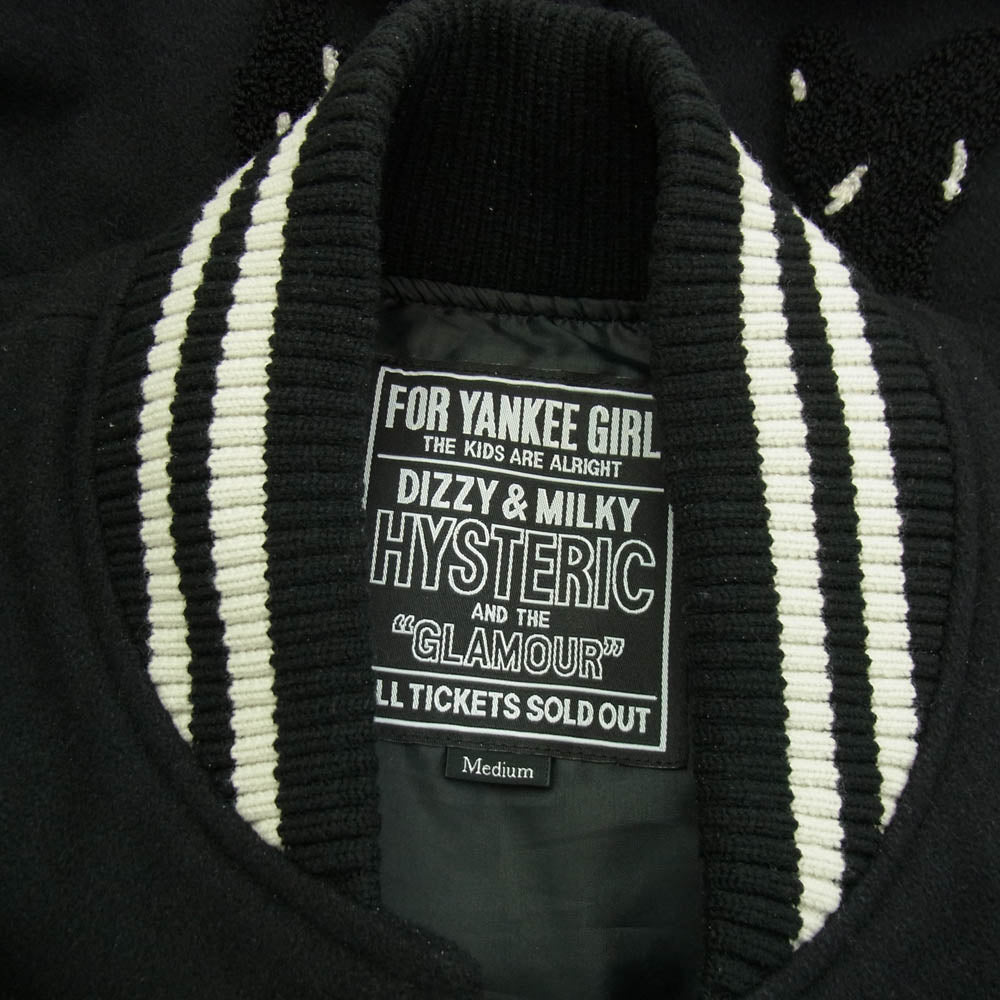 HYSTERIC GLAMOUR ヒステリックグラマー 21AW 02213AB07 VIXEN GIRL刺繍 ヴァーシティ ジャケット ヴィクセンガール 袖シープレザー スタジャン ブラック系 M【中古】