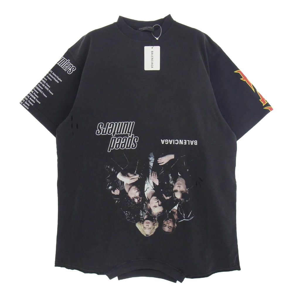 BALENCIAGA バレンシアガ 22ss 698811 Upside Down T-Shirt Oversized アップサイド ダウン ダメージ加工 リメイク Tシャツ ブラック系 1【極上美品】【中古】