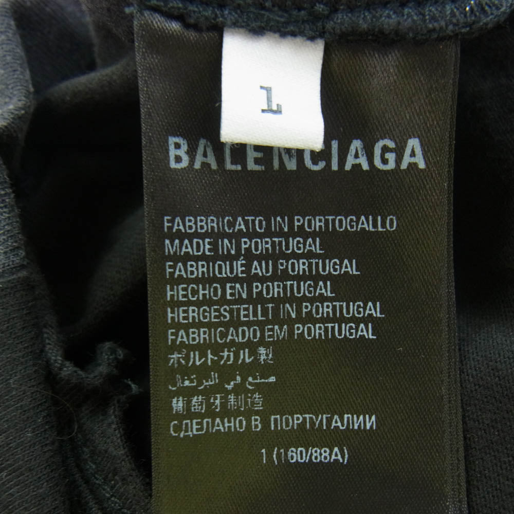 BALENCIAGA バレンシアガ 22ss 698811 Upside Down T-Shirt Oversized アップサイド ダウン ダメージ加工 リメイク Tシャツ ブラック系 1【極上美品】【中古】