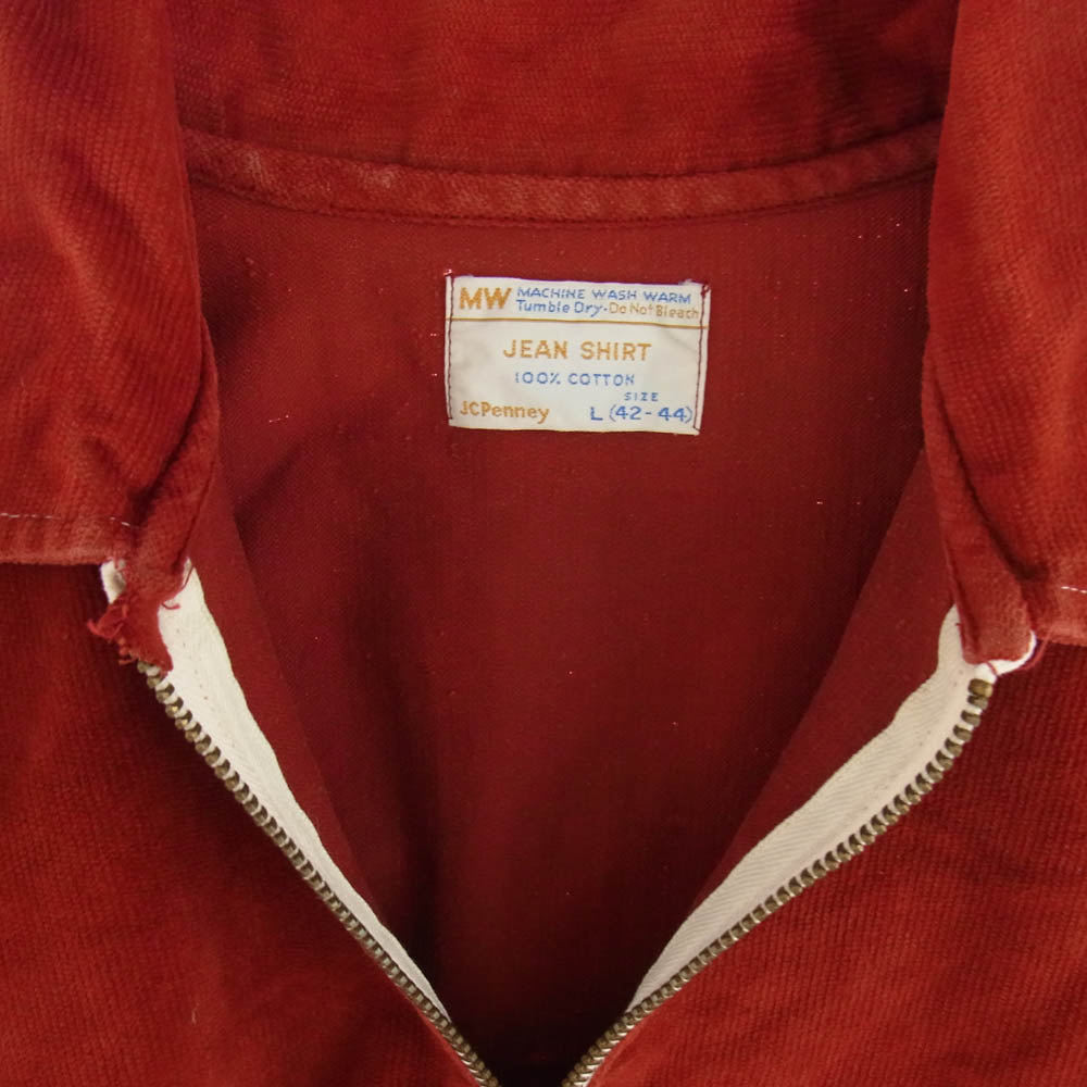 ジェイ シー ペニー 70s コーデュロイ ハーフジップ シャツ レッド系 L【中古】