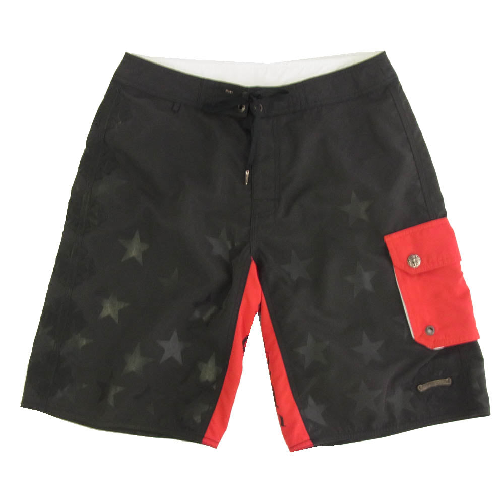 CHROME HEARTS クロムハーツ（原本無） レザー CHプラス クロスパッチ付き スター スクロールラベル ショーツ ハーフパンツ ブラック系 シルバー系 30【中古】