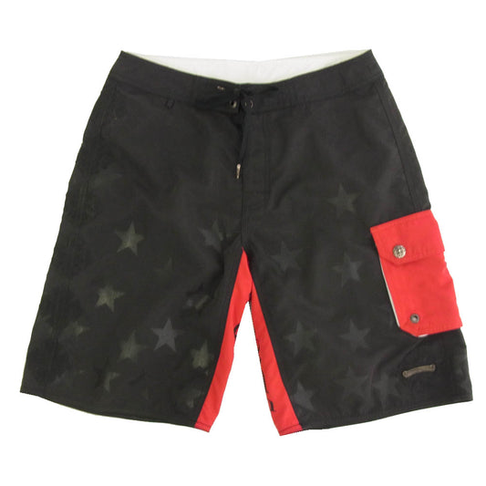 CHROME HEARTS クロムハーツ（原本無） レザー CHプラス クロスパッチ付き スター スクロールラベル ショーツ ハーフパンツ ブラック系 シルバー系 30【中古】