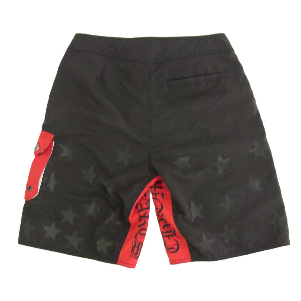CHROME HEARTS クロムハーツ（原本無） レザー CHプラス クロスパッチ付き スター スクロールラベル ショーツ ハーフパンツ ブラック系 シルバー系 30【中古】