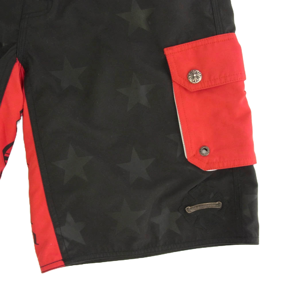 CHROME HEARTS クロムハーツ（原本無） レザー CHプラス クロスパッチ付き スター スクロールラベル ショーツ ハーフパンツ ブラック系 シルバー系 30【中古】