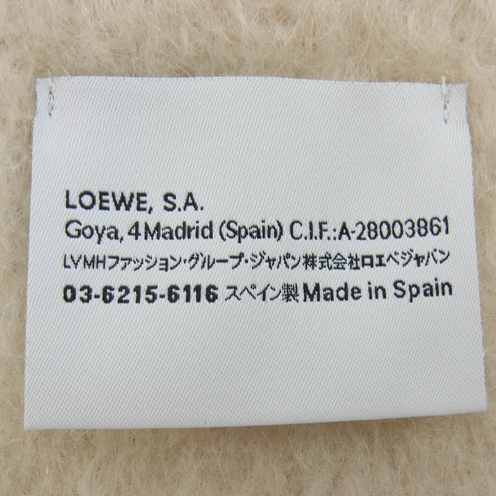 LOEWE ロエベ ウール モヘヤ アナグラムロゴパッチ フリンジ マフラー ホワイト系【中古】