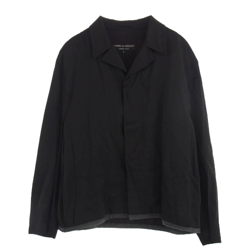 COMME des GARCONS HOMME PLUS コムデギャルソンオムプリュス AD1993 PJ-100540 ヴィンテージプリュス 90s 1990年代 異素材切替 捻じれ レーヨン カバーオール シャツ ジャケット ブラック系 グレー系 M【中古】