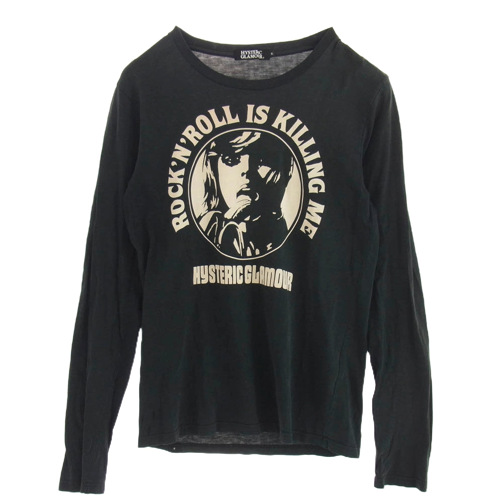 HYSTERIC GLAMOUR ヒステリックグラマー フロントプリント ロングスリーブ カットソー 長袖 ブラック系 S【中古】