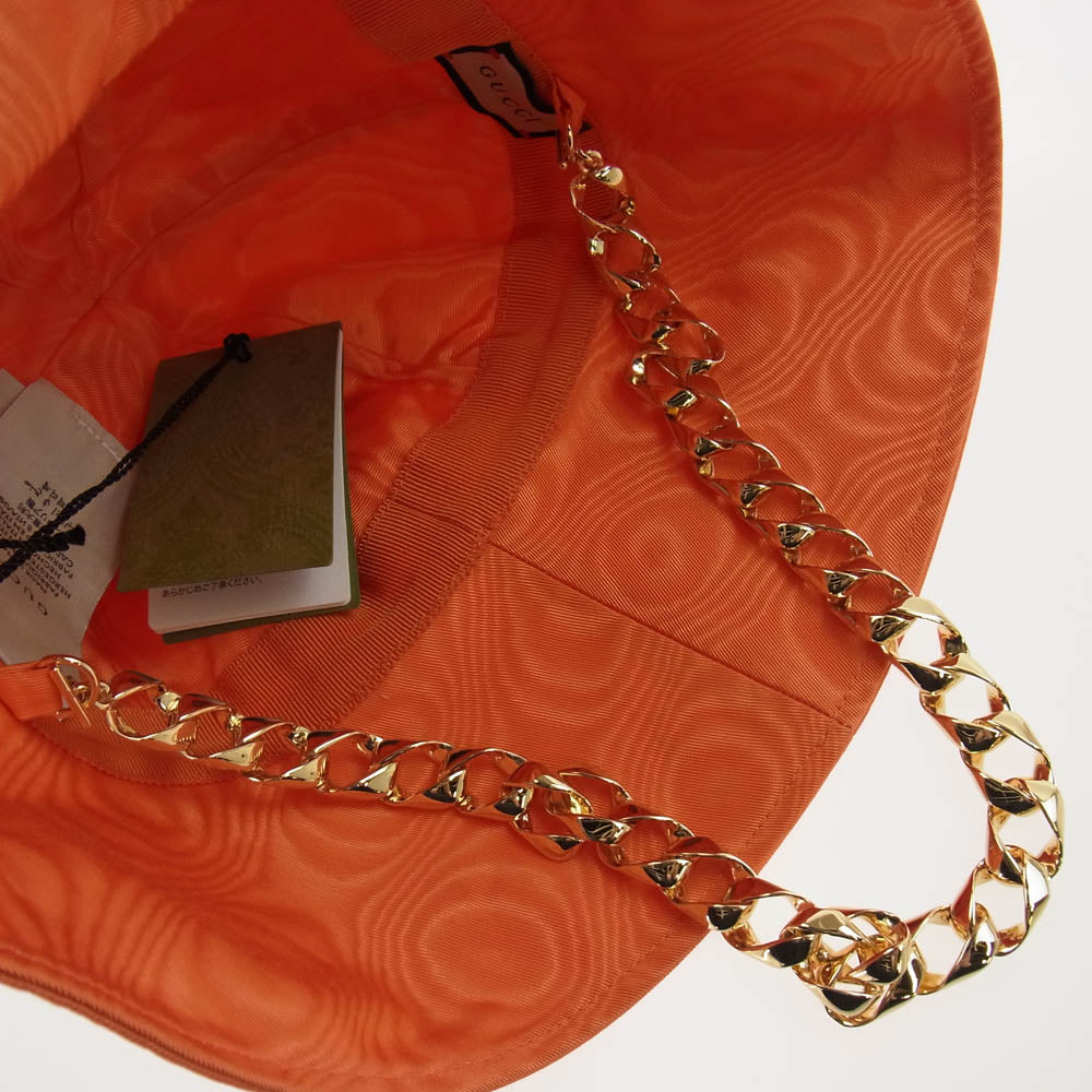 GUCCI グッチ 729128 729128 3HAPM チェーン付き バケットハット オレンジ系 L 58cm【新古品】【未使用】【中古】