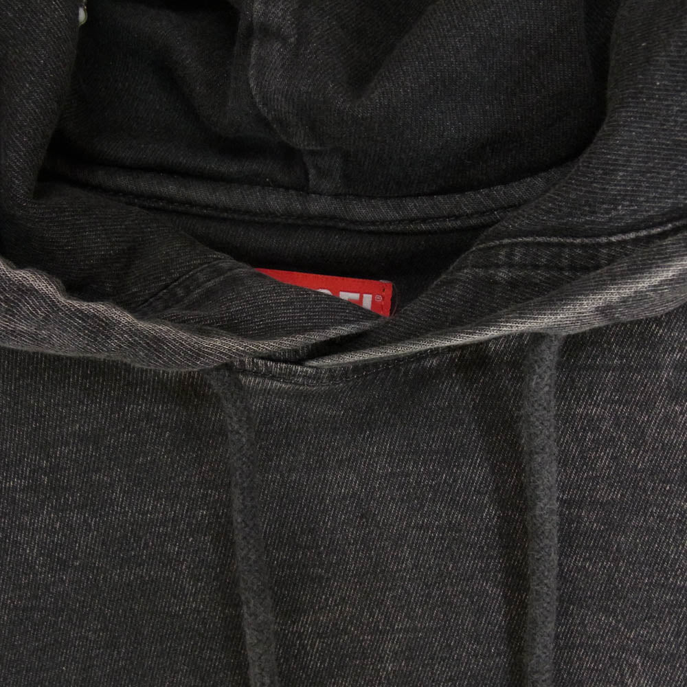 DIESEL ディーゼル A03939 D-Um-Rib track denim hoodie Dロゴ ウォッシュ加工 デニム プルオーバー パーカー フーディー ブラック系 XL【中古】