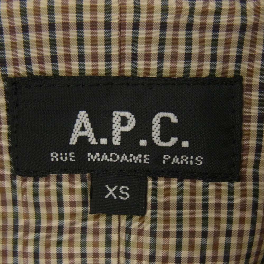 A.P.C. アーペーセー RUE MADAME PARIS 裏地チェック ブルゾン フライト ボマー ジャケット カーキ系 XS【中古】