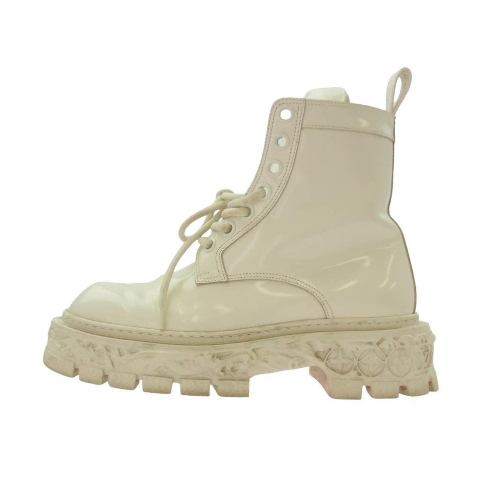 LOUIS VUITTON ルイ・ヴィトン 22AW D1 262 LV バロックライン モノグラムフラワー エナメル レースアップ レザーブーツ ホワイト系 7【中古】