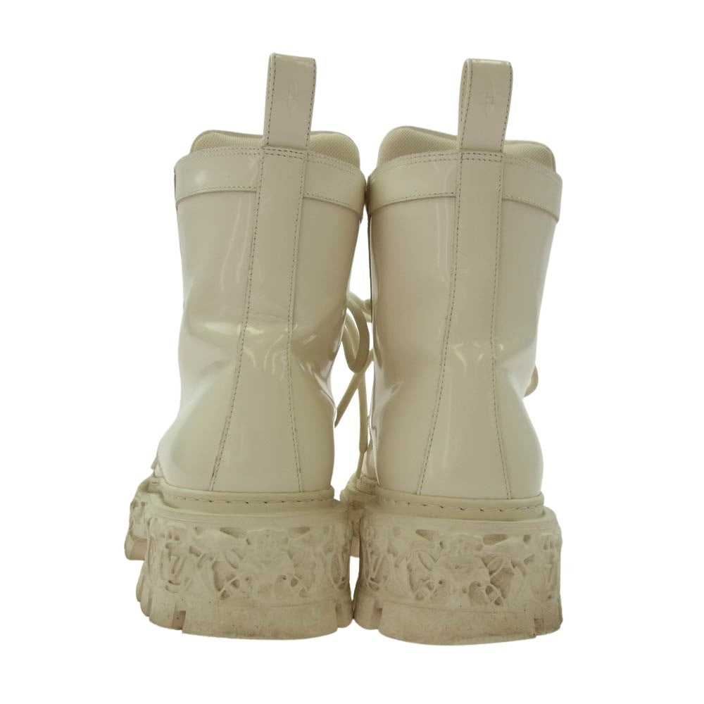 LOUIS VUITTON ルイ・ヴィトン 22AW D1 262 LV バロックライン モノグラムフラワー エナメル レースアップ レザーブーツ ホワイト系 7【中古】