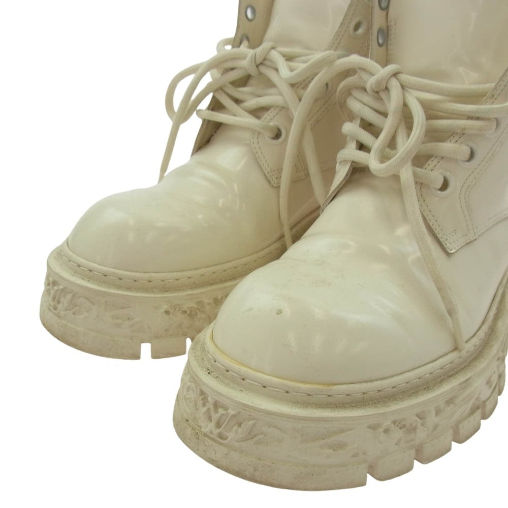 LOUIS VUITTON ルイ・ヴィトン 22AW D1 262 LV バロックライン モノグラムフラワー エナメル レースアップ レザーブーツ ホワイト系 7【中古】