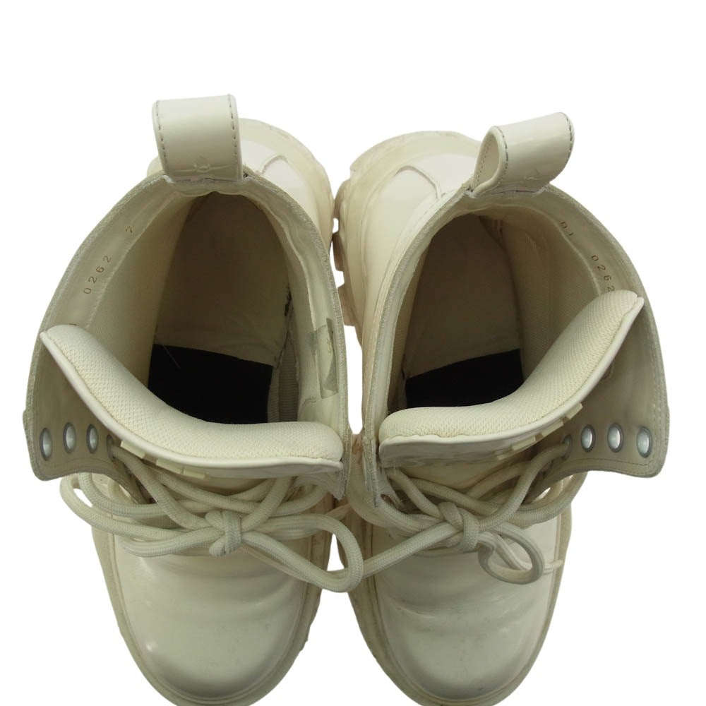 LOUIS VUITTON ルイ・ヴィトン 22AW D1 262 LV バロックライン モノグラムフラワー エナメル レースアップ レザーブーツ ホワイト系 7【中古】