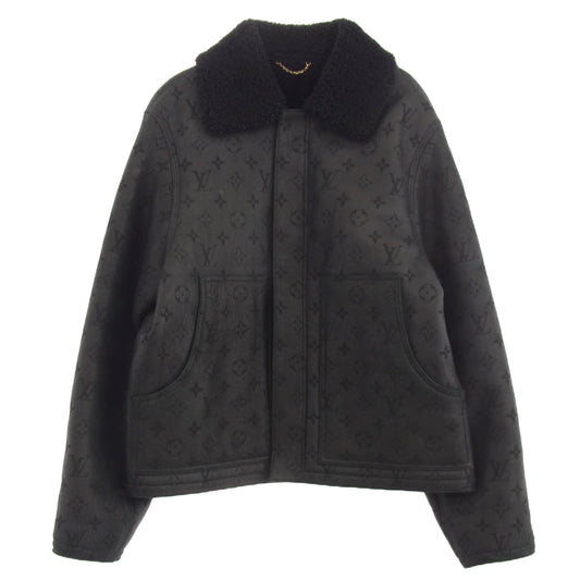 LOUIS VUITTON ルイ・ヴィトン 1AF639 モノグラム シアリング レザー ムートン ブルゾン ジャケット ブラック系 50【中古】