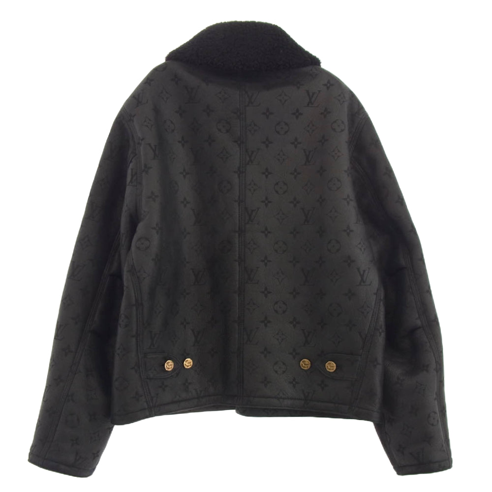 LOUIS VUITTON ルイ・ヴィトン 1AF639 モノグラム シアリング レザー ムートン ブルゾン ジャケット ブラック系 50【中古】
