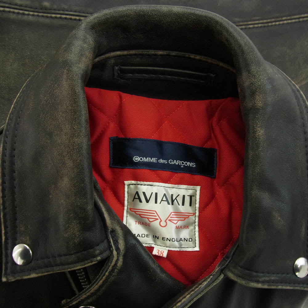 COMME des GARCONS コムデギャルソン AD2016 KZ-J001 × Lewis Lethers ルイスレザー LIGHTNING ライトニング ヴィンテージ加工 裏地キルティング ライダースジャケット ブラック系 38【中古】