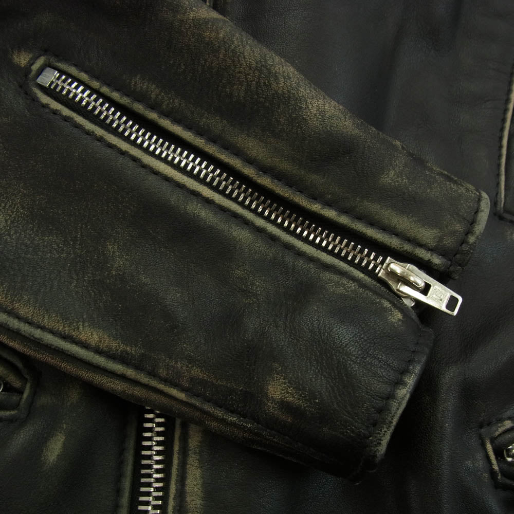 COMME des GARCONS コムデギャルソン AD2016 KZ-J001 × Lewis Lethers ルイスレザー LIGHTNING ライトニング ヴィンテージ加工 裏地キルティング ライダースジャケット ブラック系 38【中古】