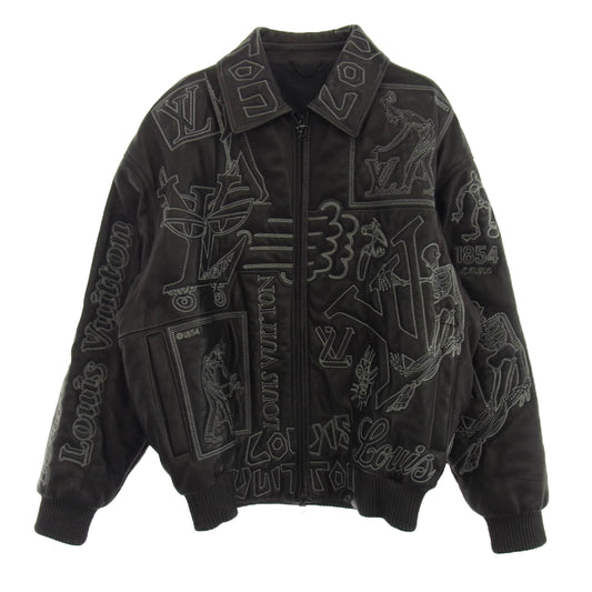 LOUIS VUITTON ルイ・ヴィトン 21AW HLL83E イタリア製 ヴァージル・アブロー期 RM212 ZCZ LV エンブロイダリー レザー ボンバージャケット ブラック系 46【中古】