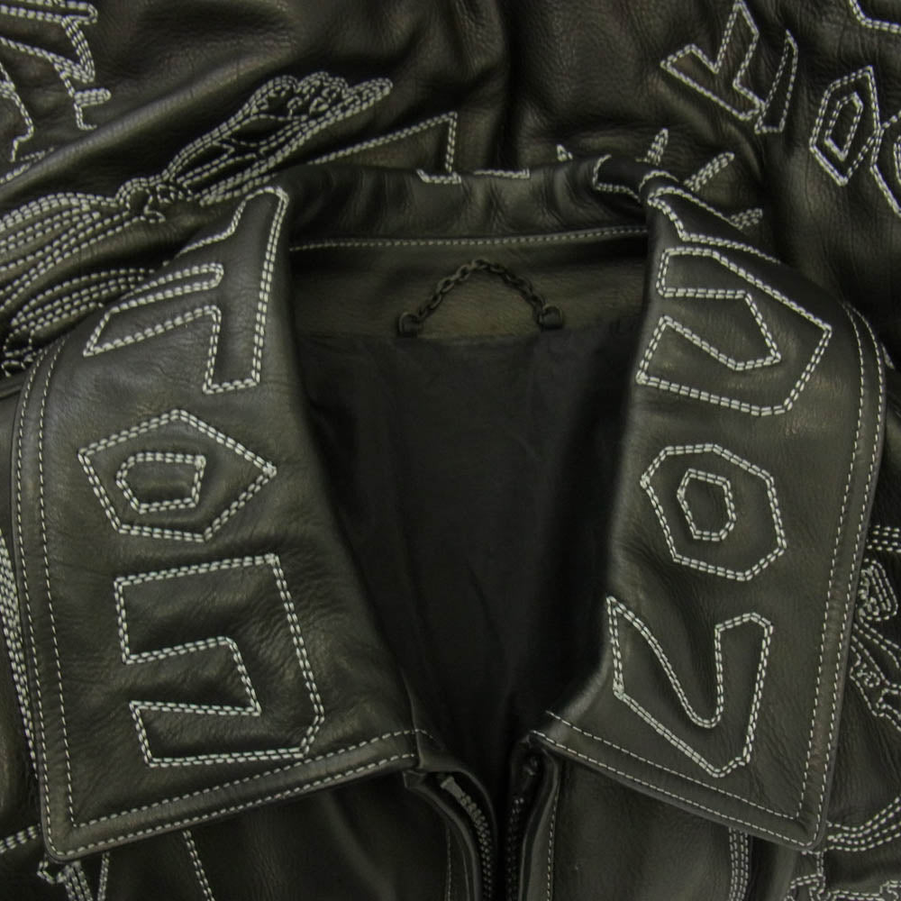 LOUIS VUITTON ルイ・ヴィトン 21AW HLL83E イタリア製 ヴァージル・アブロー期 RM212 ZCZ LV エンブロイダリー レザー ボンバージャケット ブラック系 46【中古】