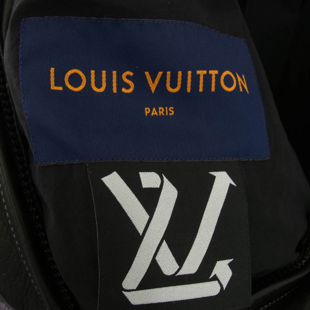 LOUIS VUITTON ルイ・ヴィトン 21AW HLL83E イタリア製 ヴァージル・アブロー期 RM212 ZCZ LV エンブロイダリー レザー ボンバージャケット ブラック系 46【中古】