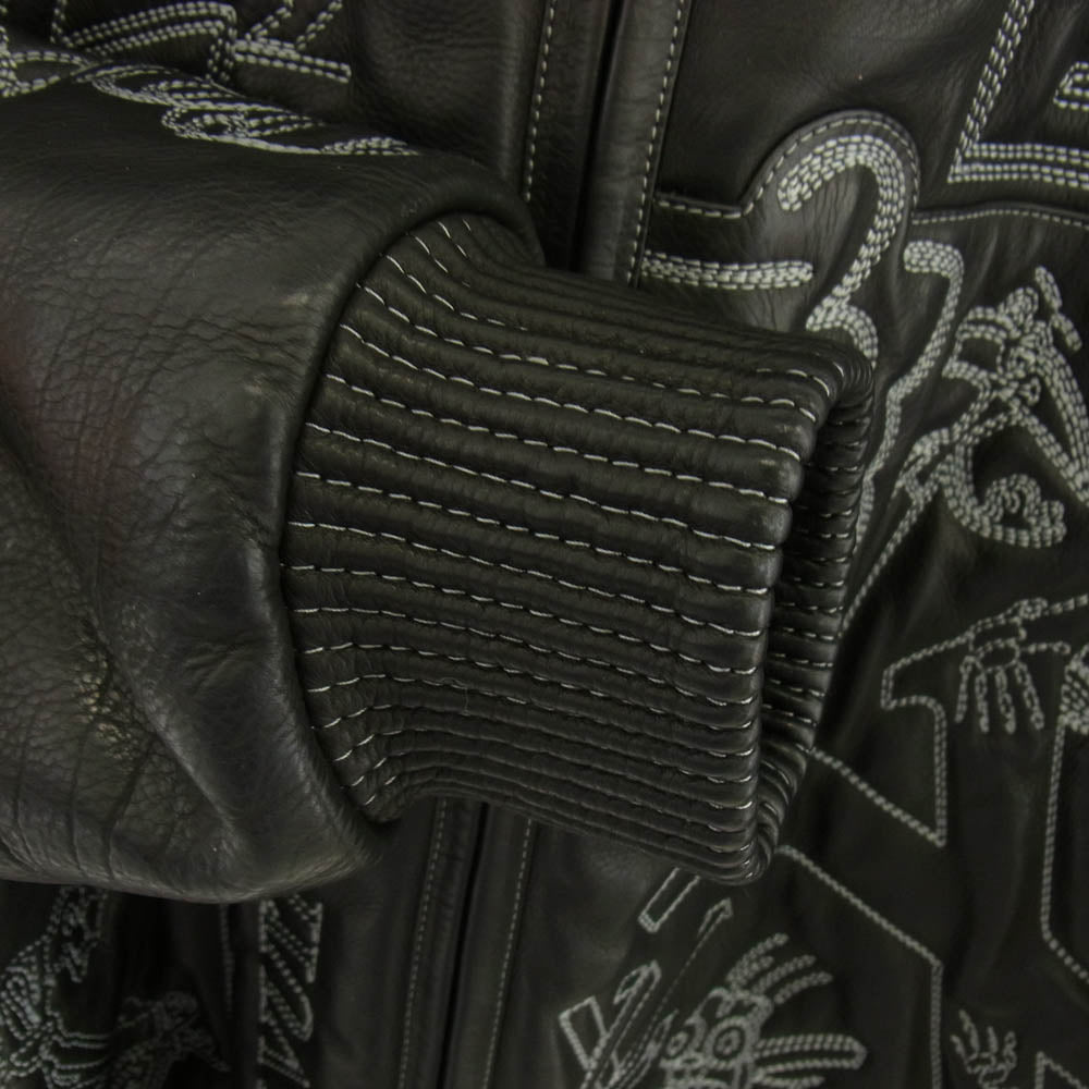 LOUIS VUITTON ルイ・ヴィトン 21AW HLL83E イタリア製 ヴァージル・アブロー期 RM212 ZCZ LV エンブロイダリー レザー ボンバージャケット ブラック系 46【中古】