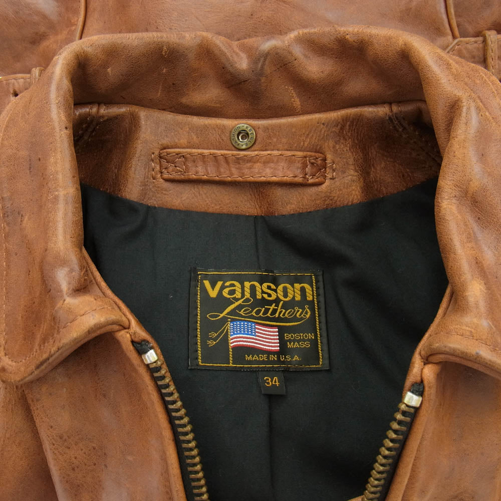 VANSON バンソン ENF OCTAGON エンフィールド オクタゴン レザー ライダース ジャケット ブラウン系 34【中古】
