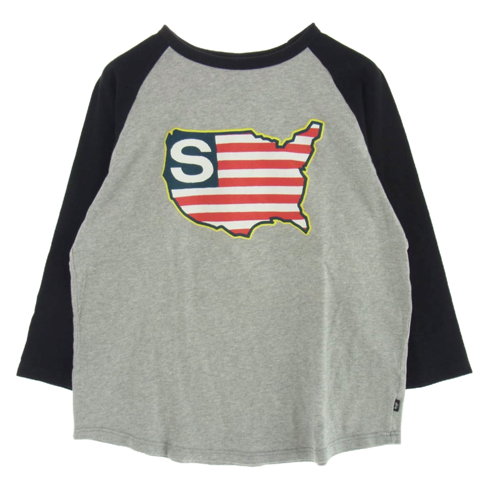 STUSSY ステューシー 7分丈 ラグランスリーブ カットソー Tシャツ グレー系 ブラック系 S【中古】