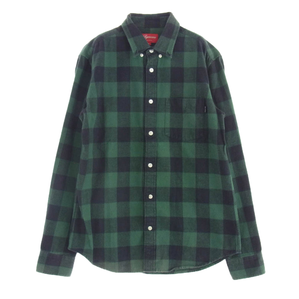 Supreme シュプリーム Buffalo Check Shirt 初期 ブロック チェック 長袖 ネル シャツ グリーン系 S【中古】