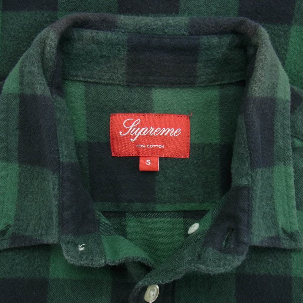 Supreme シュプリーム Buffalo Check Shirt 初期 ブロック チェック 長袖 ネル シャツ グリーン系 S【中古】