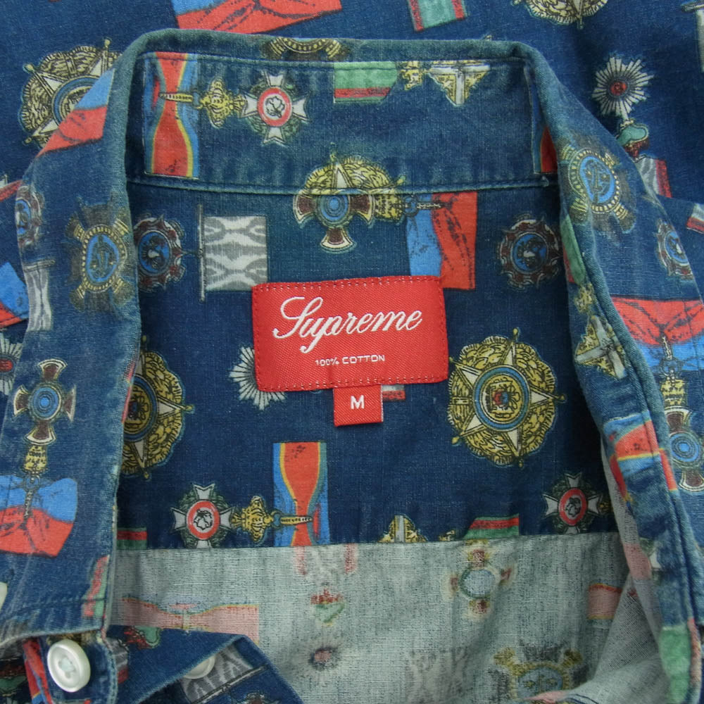 Supreme シュプリーム 初期 勲章柄 ボタンダウン 半袖 シャツ ネイビー系 マルチカラー系 M【中古】