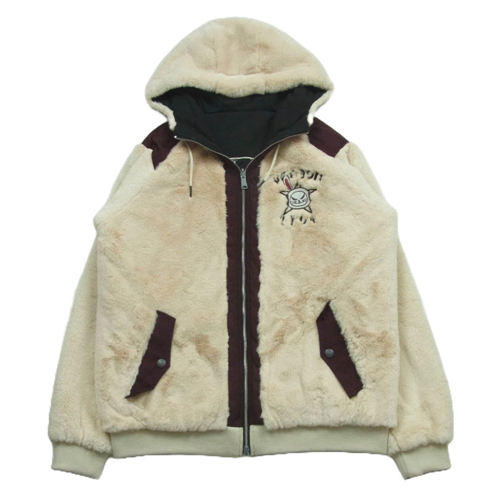 VANSON バンソン 武装戦線 T.F.O.A デスラビット フェイクファー リバーシブル 刺繍 ジャケット ブラック系 クリーム色系 XL【中古】