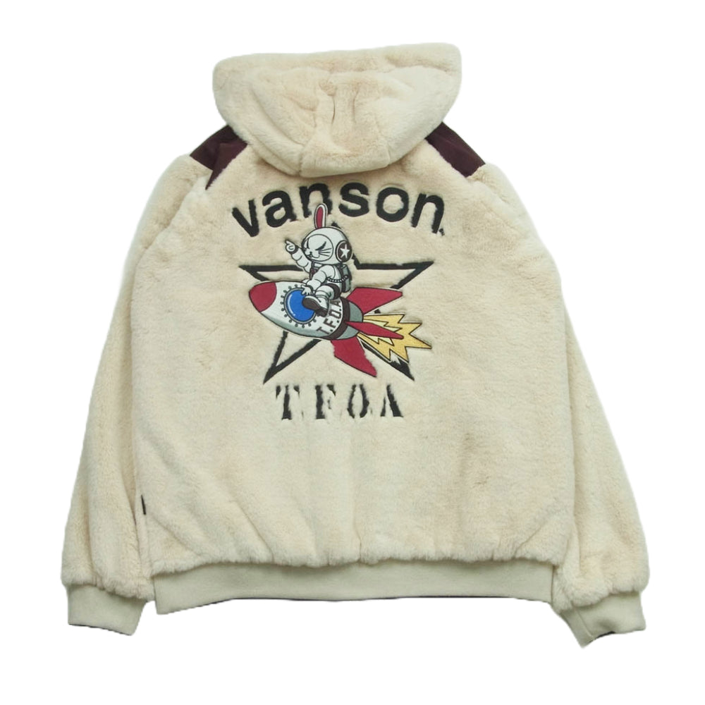 VANSON バンソン 武装戦線 T.F.O.A デスラビット フェイクファー リバーシブル 刺繍 ジャケット ブラック系 クリーム色系 XL【中古】