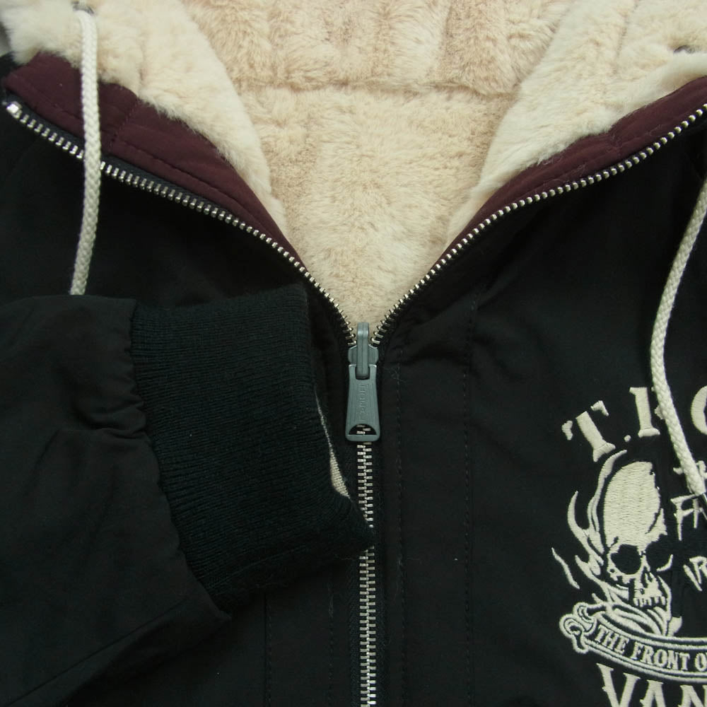VANSON バンソン 武装戦線 T.F.O.A デスラビット フェイクファー リバーシブル 刺繍 ジャケット ブラック系 クリーム色系 XL【中古】