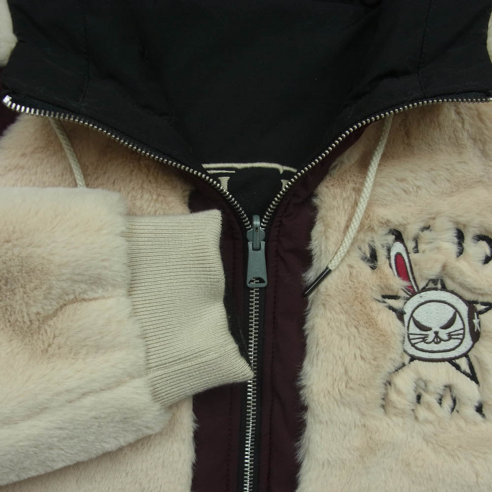 VANSON バンソン 武装戦線 T.F.O.A デスラビット フェイクファー リバーシブル 刺繍 ジャケット ブラック系 クリーム色系 XL【中古】
