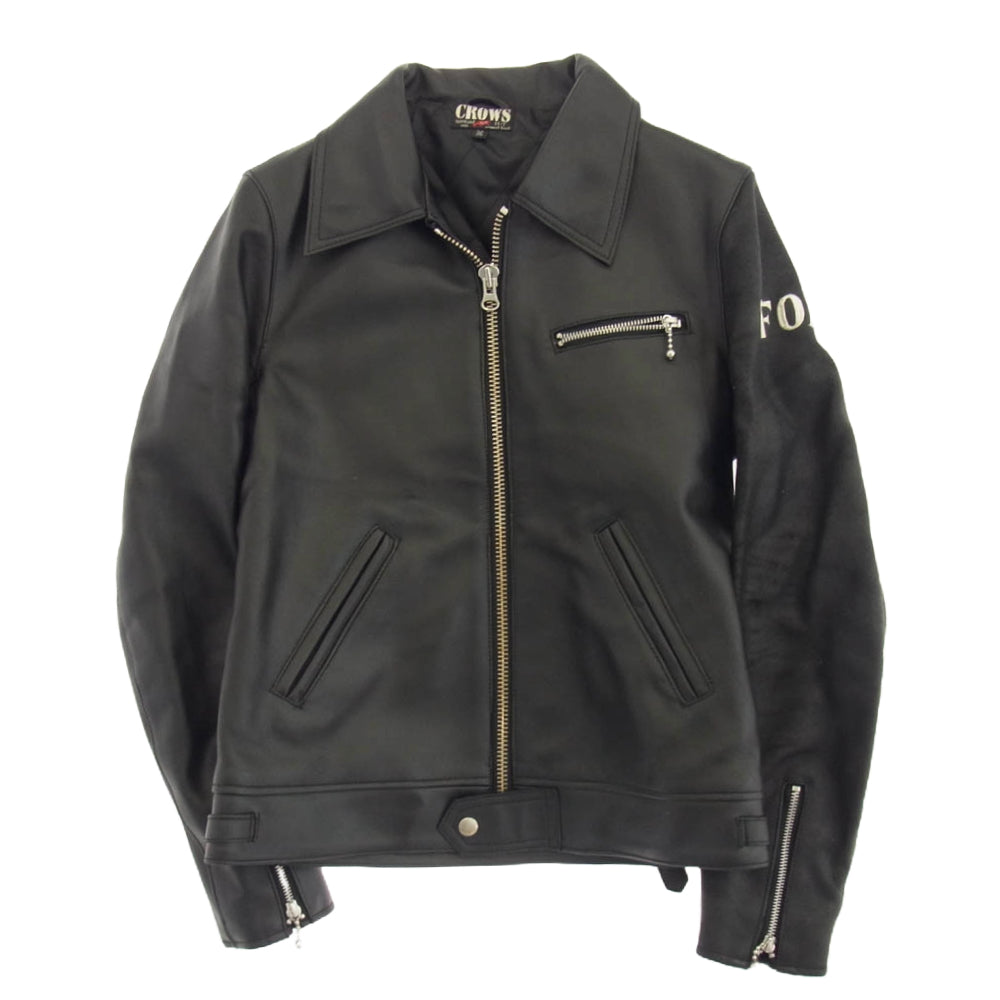 クロップドヘッズ × CROWS クローズ T.F.O.A 武装戦線 襟付き シングル ライダース ジャケット レザー 牛革 ブラック系 36【中古】