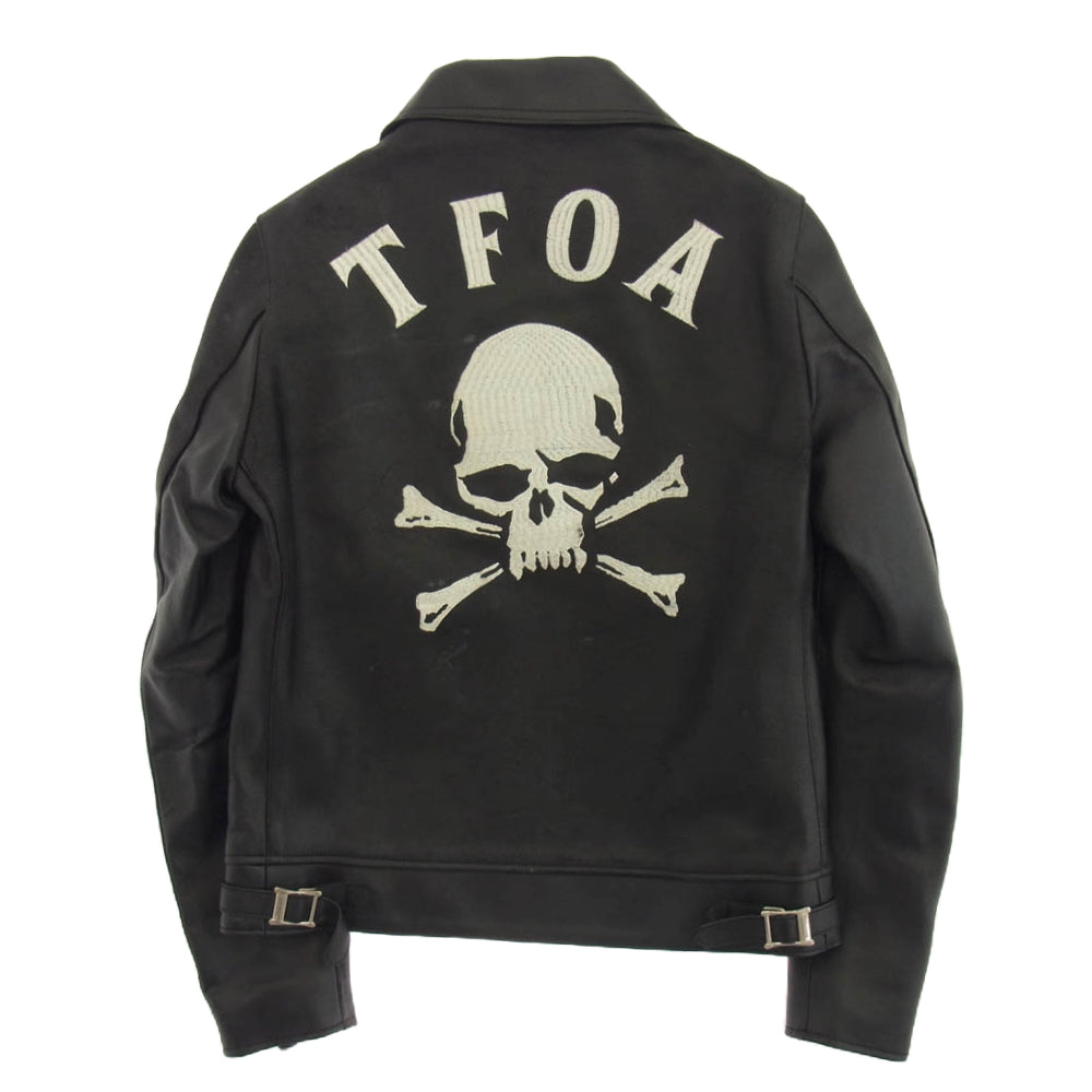 クロップドヘッズ × CROWS クローズ T.F.O.A 武装戦線 襟付き シングル ライダース ジャケット レザー 牛革 ブラック系 36【中古】