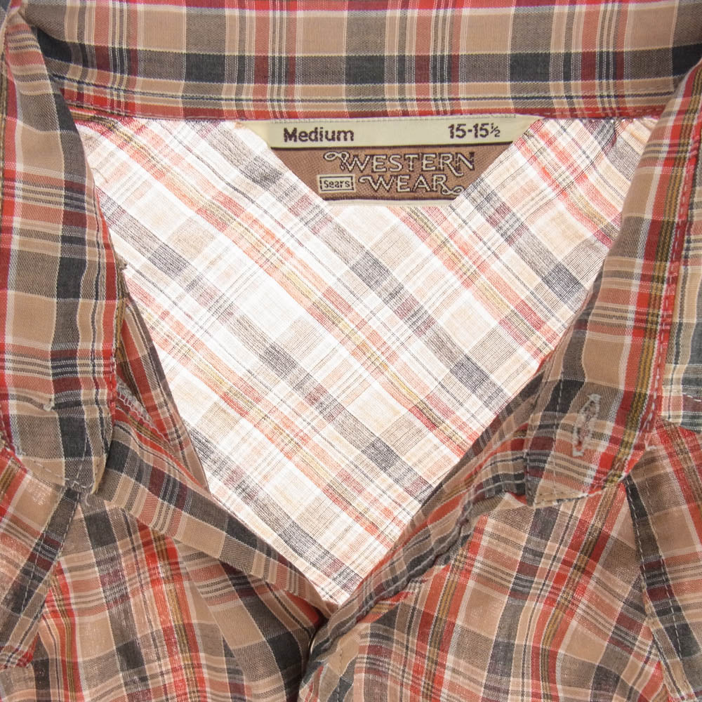 シアーズ 70's ヴィンテージ WESTERN WEAR チェック柄 ウエスタン シャツ 長袖 レッド系 M【中古】