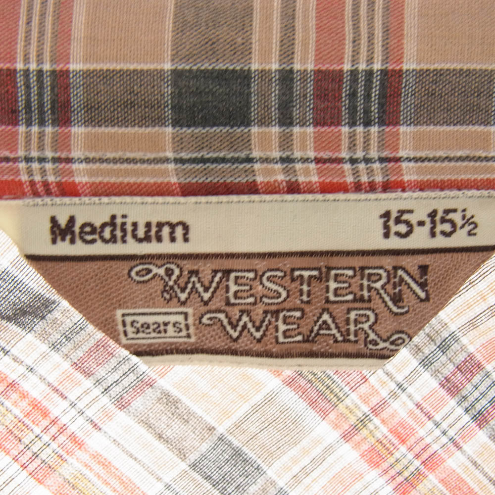 シアーズ 70's ヴィンテージ WESTERN WEAR チェック柄 ウエスタン シャツ 長袖 レッド系 M【中古】