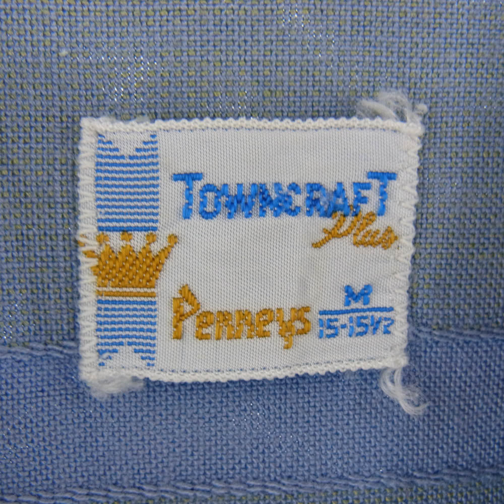 TOWNCRAFT タウンクラフト 60's～70's ヴィンテージ Penneys レーヨン 開襟 ストライプ シャツ 長袖 ライトブルー系 グリーン系 M【中古】