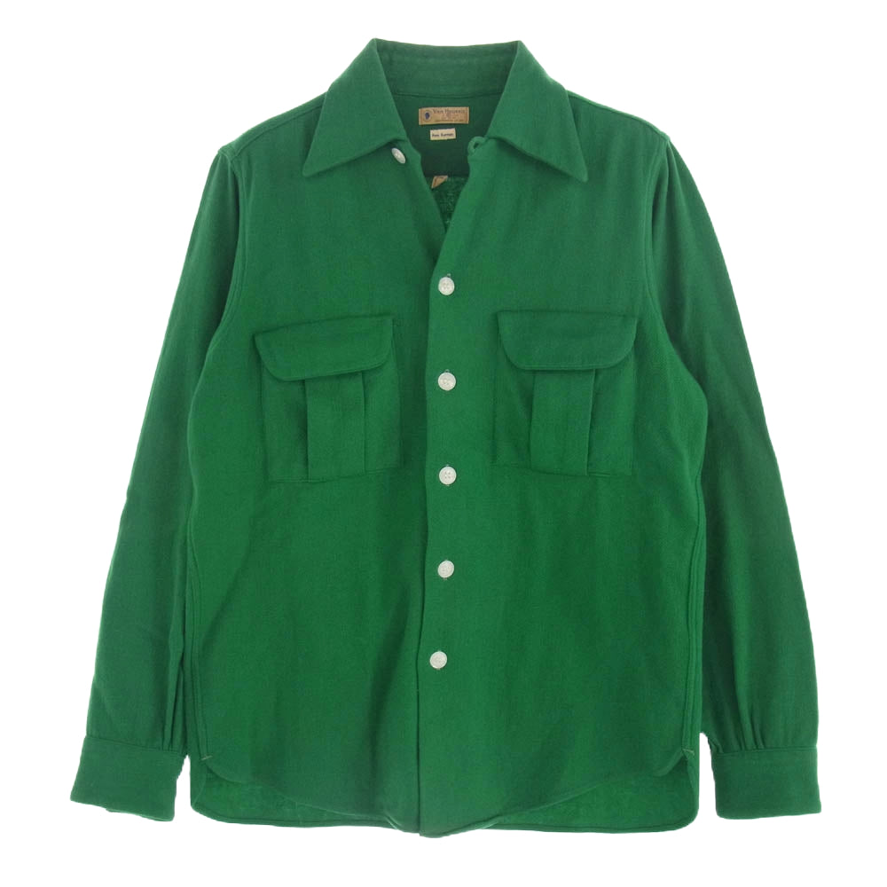ヴァンヒューゼン 40's～50's ヴィンテージ ウール 長袖 シャツ グリーン系 S【中古】